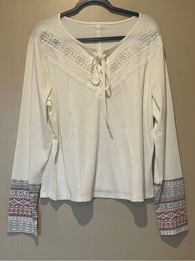 Women's Long Sleeve Top with Patterned Cuffs